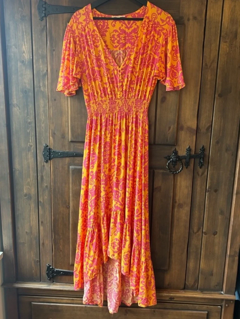 Anthropologie Abel the label Orange and Pink Floral Midi Dress. Size M. - Picture 2 of 8
